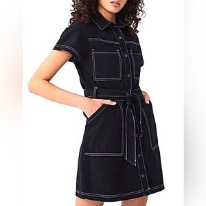 Black Button-Up Dress with White Stitching